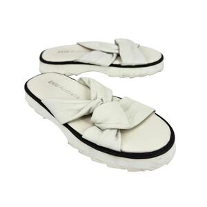 EMU Australia Silky Cream White Leather Knotted Platform Slide Sandals 7
